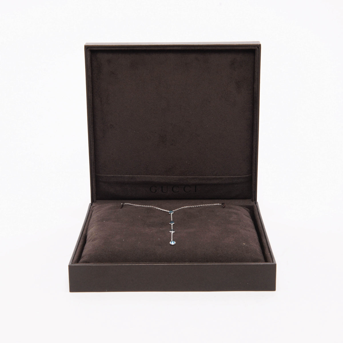 Gucci White Gold & Blue Topaz Lavalier Necklace