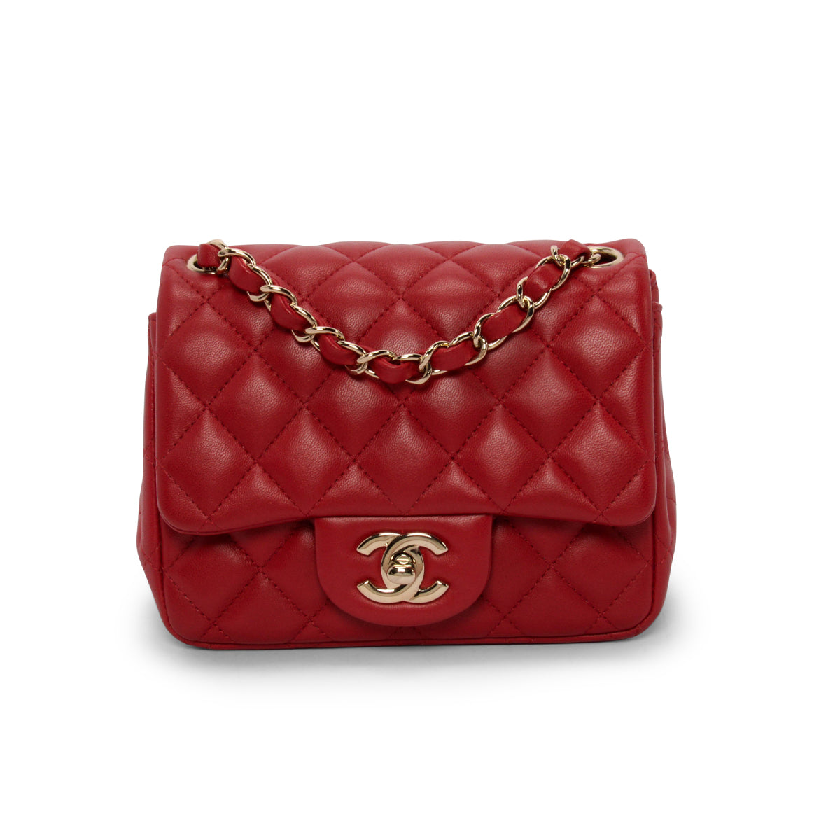 Chanel Red Quilted Lambskin Mini Square Flap Bag
