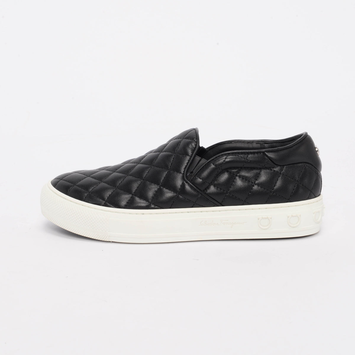 Ferragamo Black Quilted Lambskin Lisa 1 Slip-On Sneakers 6.5