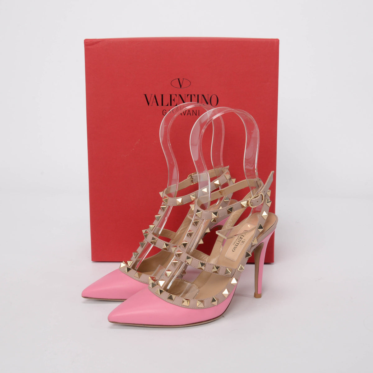Valentino Pink Calfskin Rockstud Cage Pumps 35