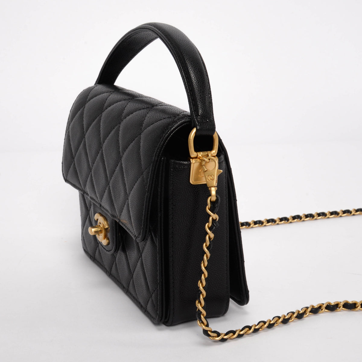 Chanel Black Quilted Caviar Flap Bag with Top Handle