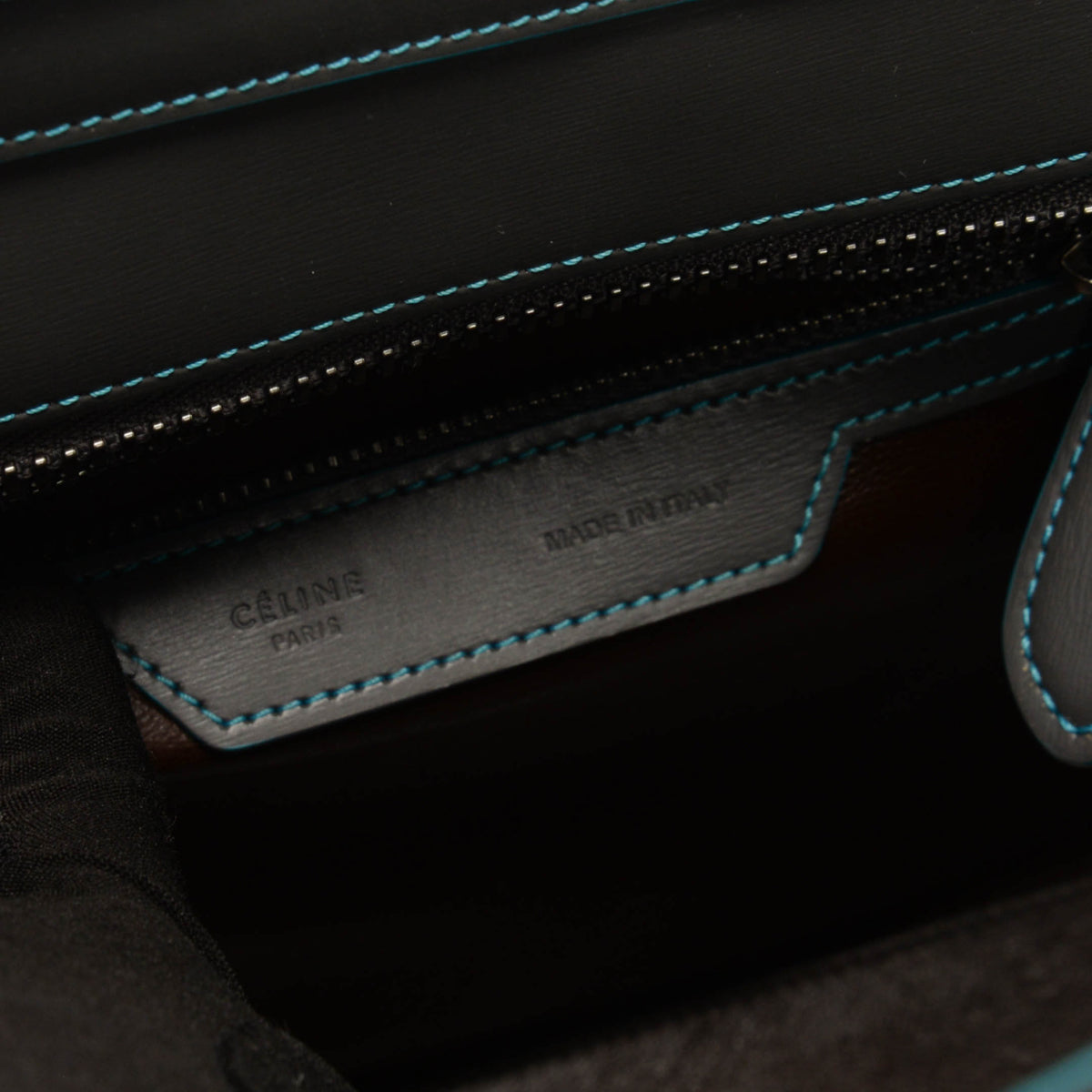 Celine Grey & Turquoise Smooth Calfskin Debossed Micro Luggage Tote