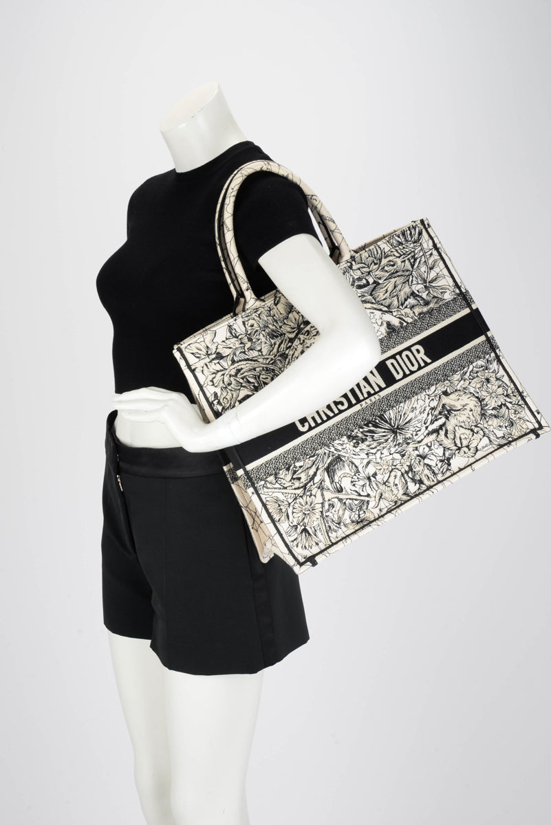 Dior Black & White Embroidered Zodiac Canvas Medium Book Tote