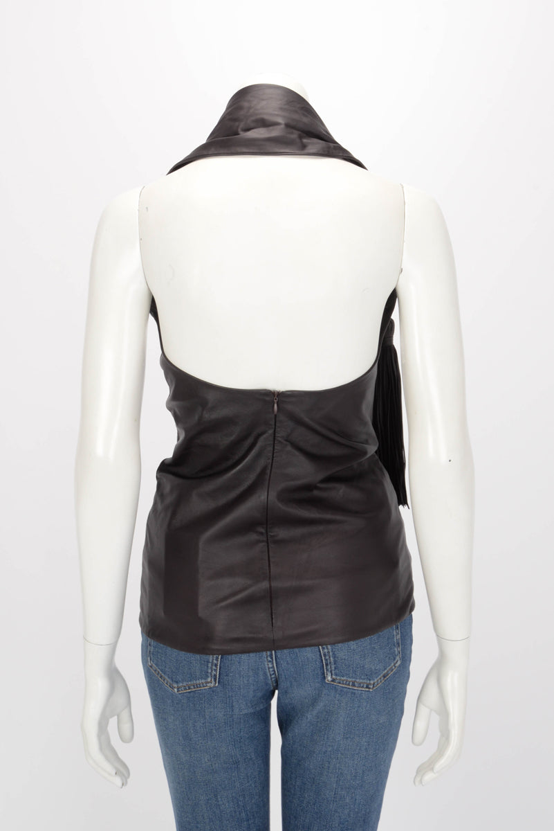 Bottega Veneta Chocolat Lambskin Tassel Halter Top IT 36