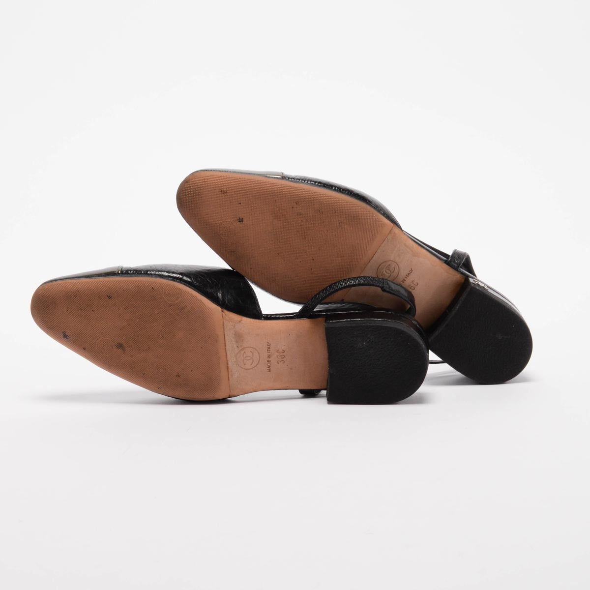 Chanel Black Aged Calfskin Cap Toe Slingbacks 36