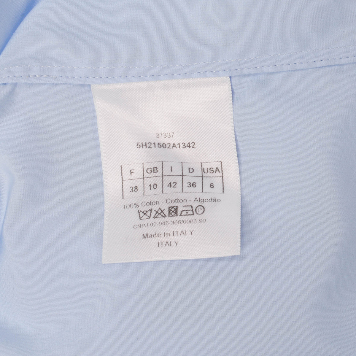 Dior Pale Blue Cotton Collarless Shirt FR 38