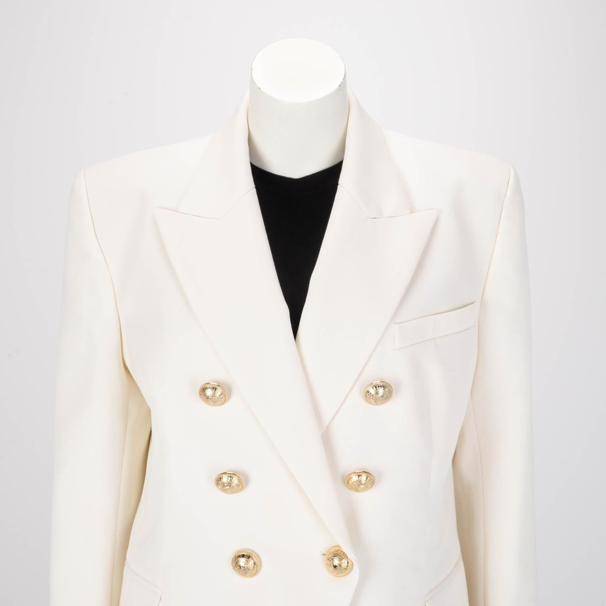 Balmain Ivory Wool Double Breasted Blazer FR 6