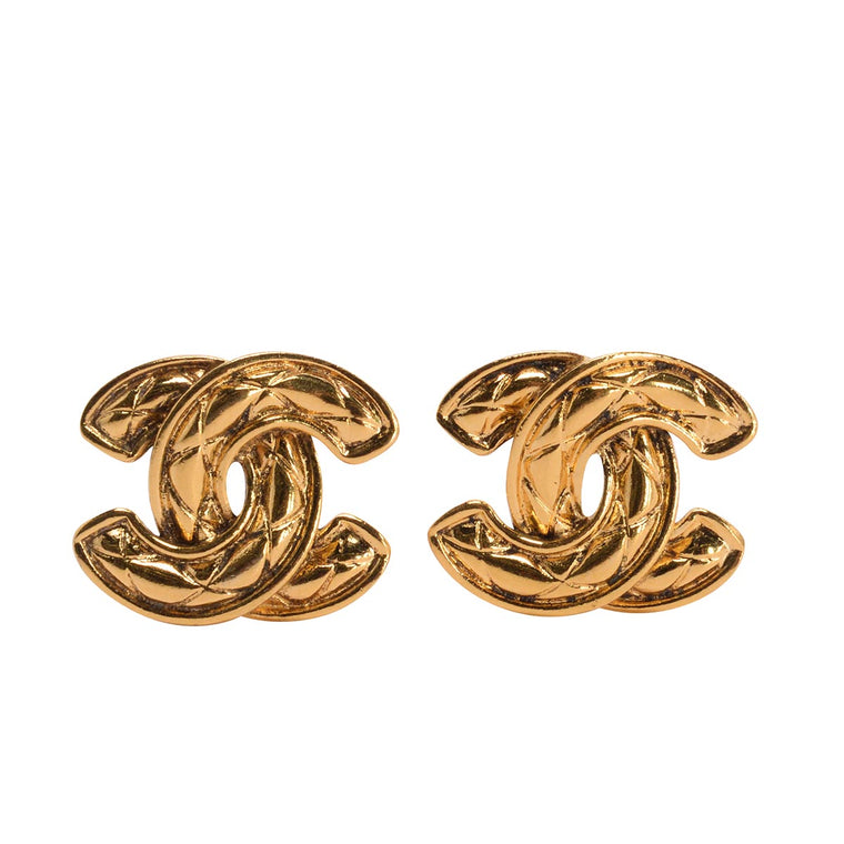 Chanel Gold Plated Quilted CC Clip-On Earrings