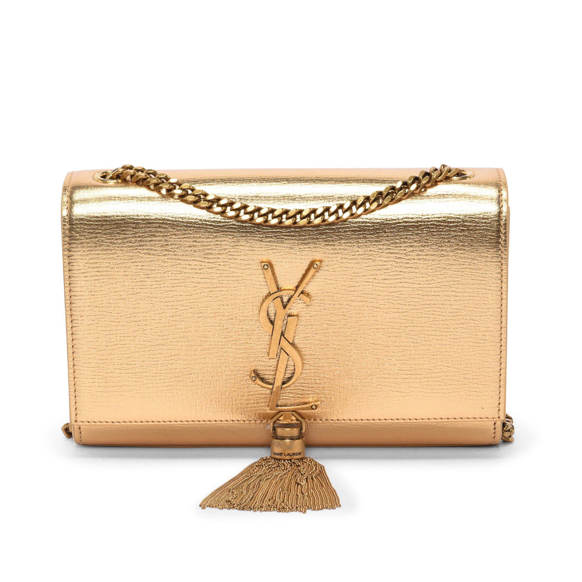 Saint Laurent Gold Metallic Calfskin Small Kate Tassel Bag