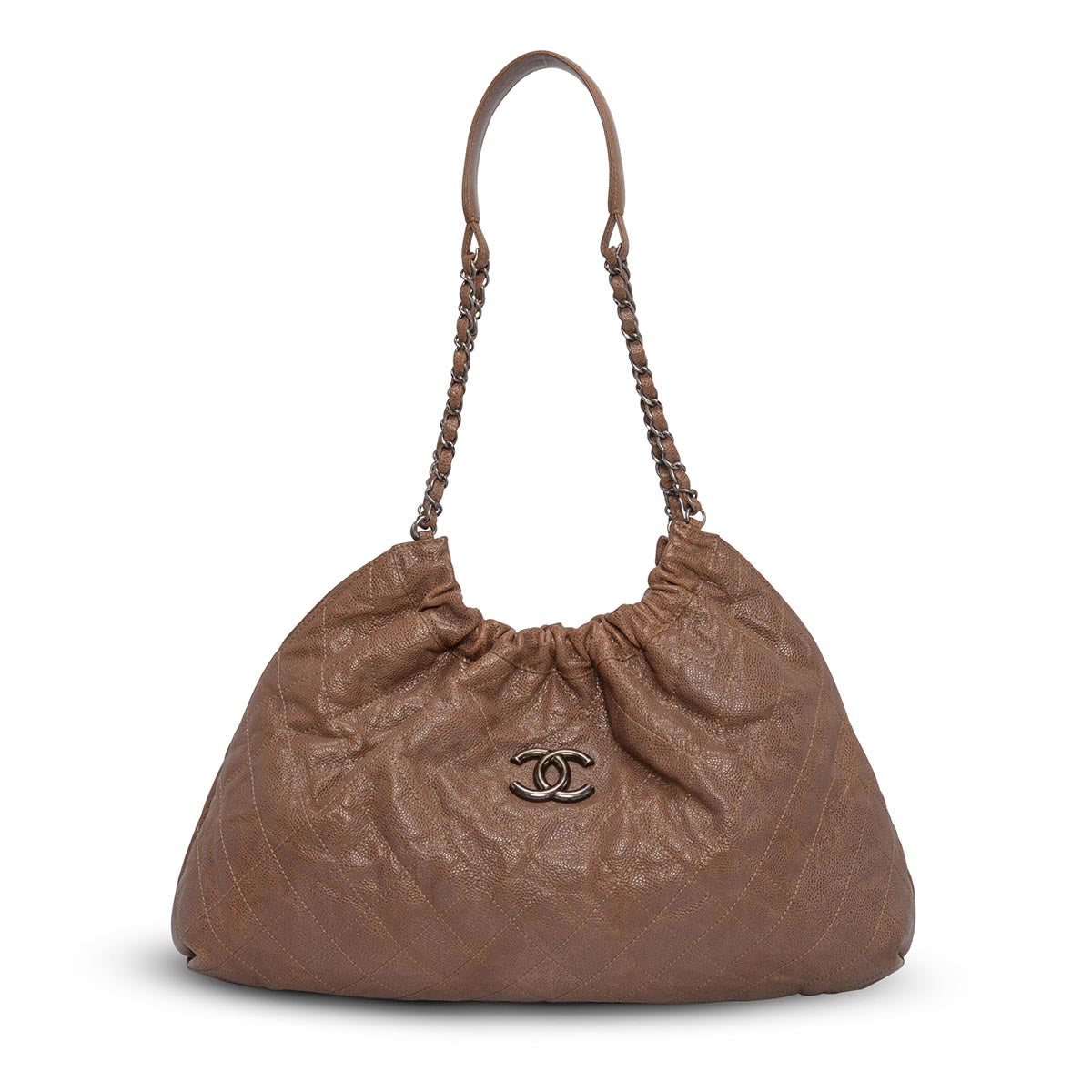 Chanel Brown Quilted Caviar Large Elastic CC Shoulder Bag