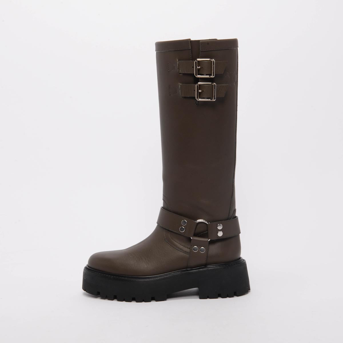 Celine Khaki Calfskin High Biker Boots 39