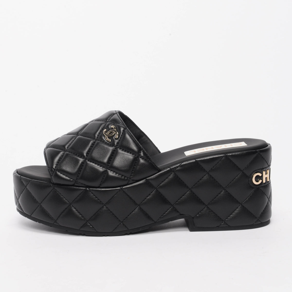 Chanel Black Quilted Lambskin Platform Sandals 41