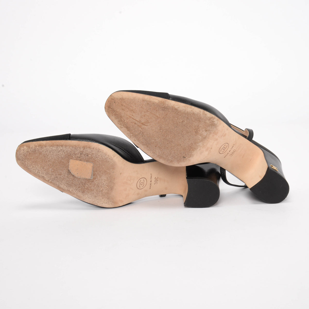 Chanel Black Lambskin & Grosgrain Slingback Pumps 38