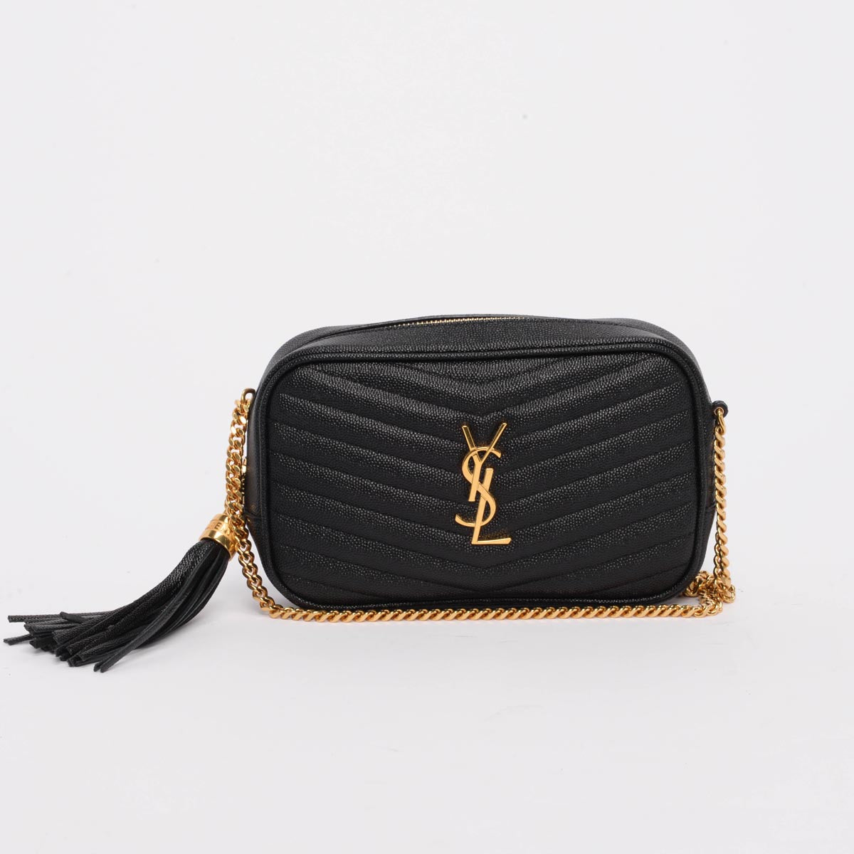 Saint Laurent Black Grain de Poudre Mini Lou Tassel Bag