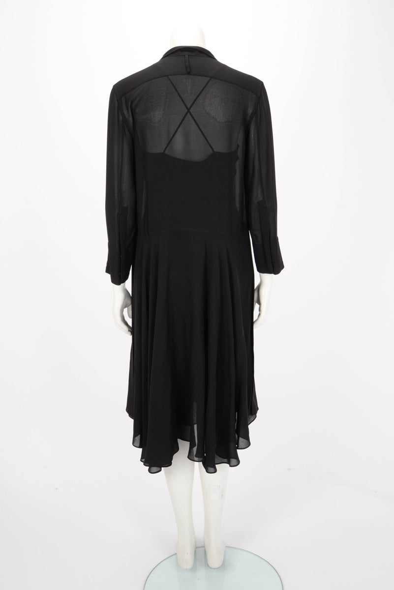 Hermes Black Silk Georgette Button Front Dress FR 38