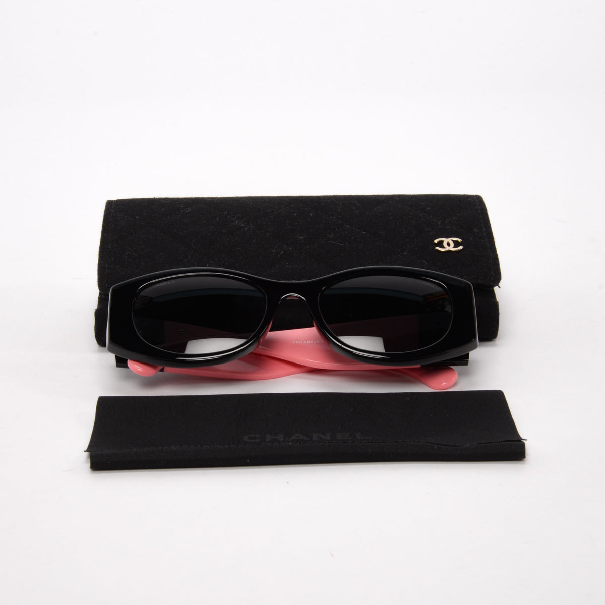 Chanel Black & Pink Acetate CC Oval Sunglasses