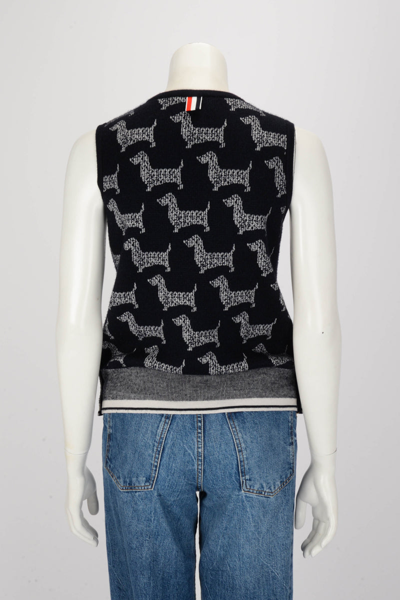 Thom Browne Navy Cashmere Blend All Over Hector Vest 3/44