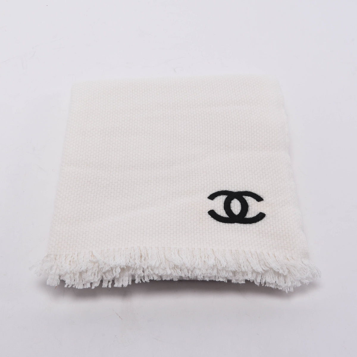 Chanel White & Black Cashmere CC Fringed Scarf