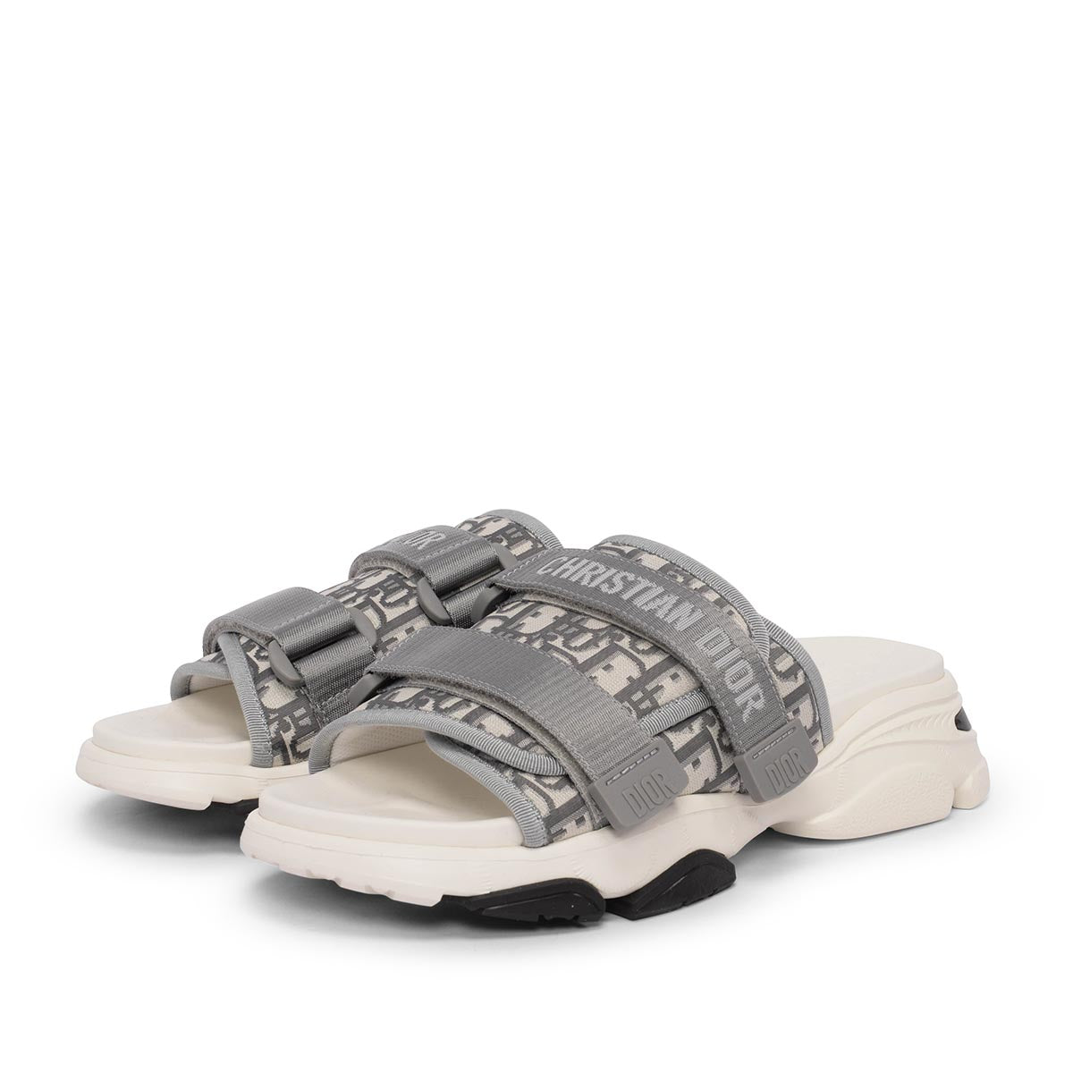 Dior Grey Oblique Canvas D-Wander Slides 38