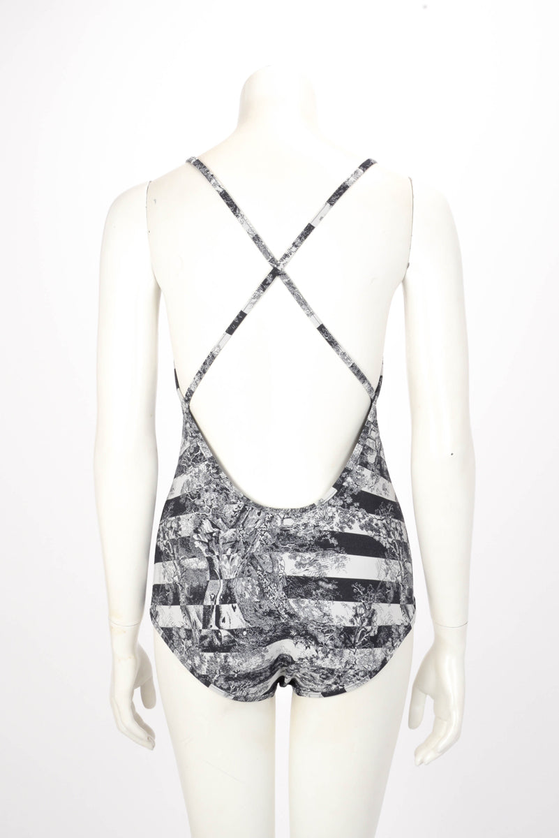 Dior Navy Toile de Jouy Striped One Piece Swimsuit L