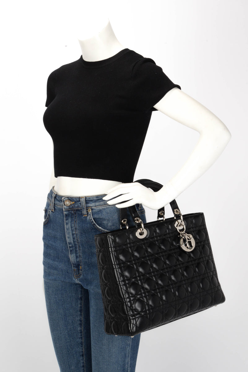 Dior Black Cannage Lambskin Large Lady Dior Tote