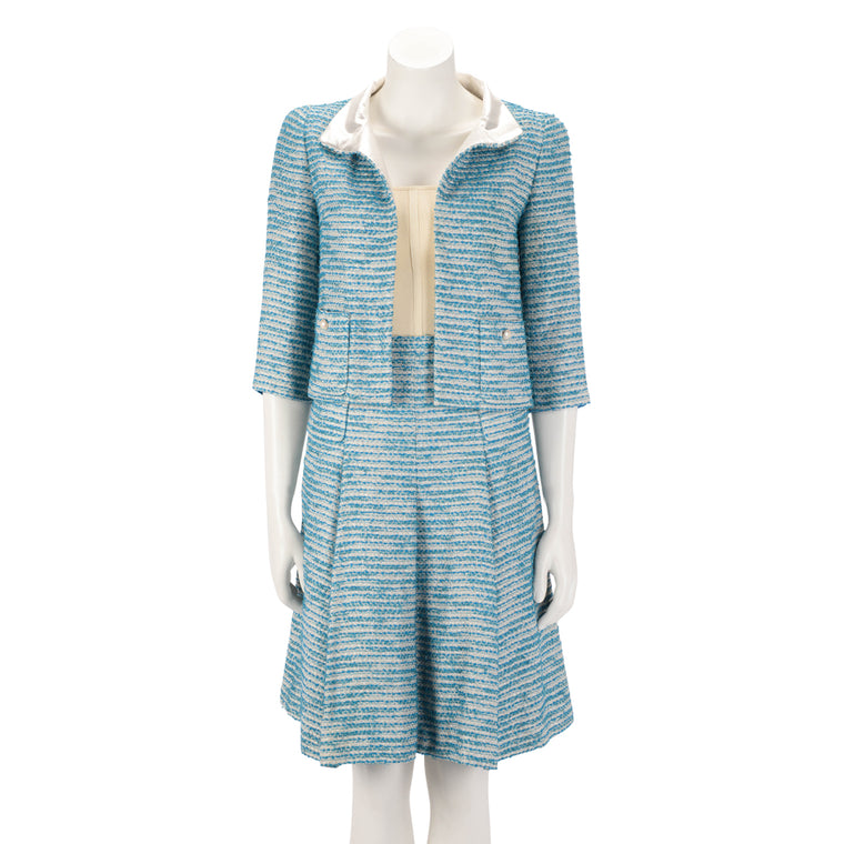 Chanel Blue Boucle Tweed Skirt Suit