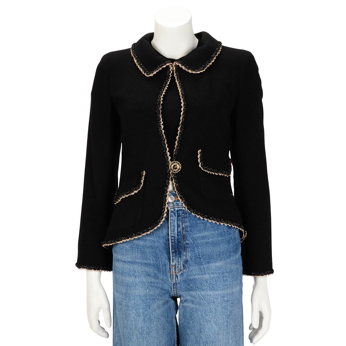 Chanel Black Boucle Braided Trim Jacket FR 38