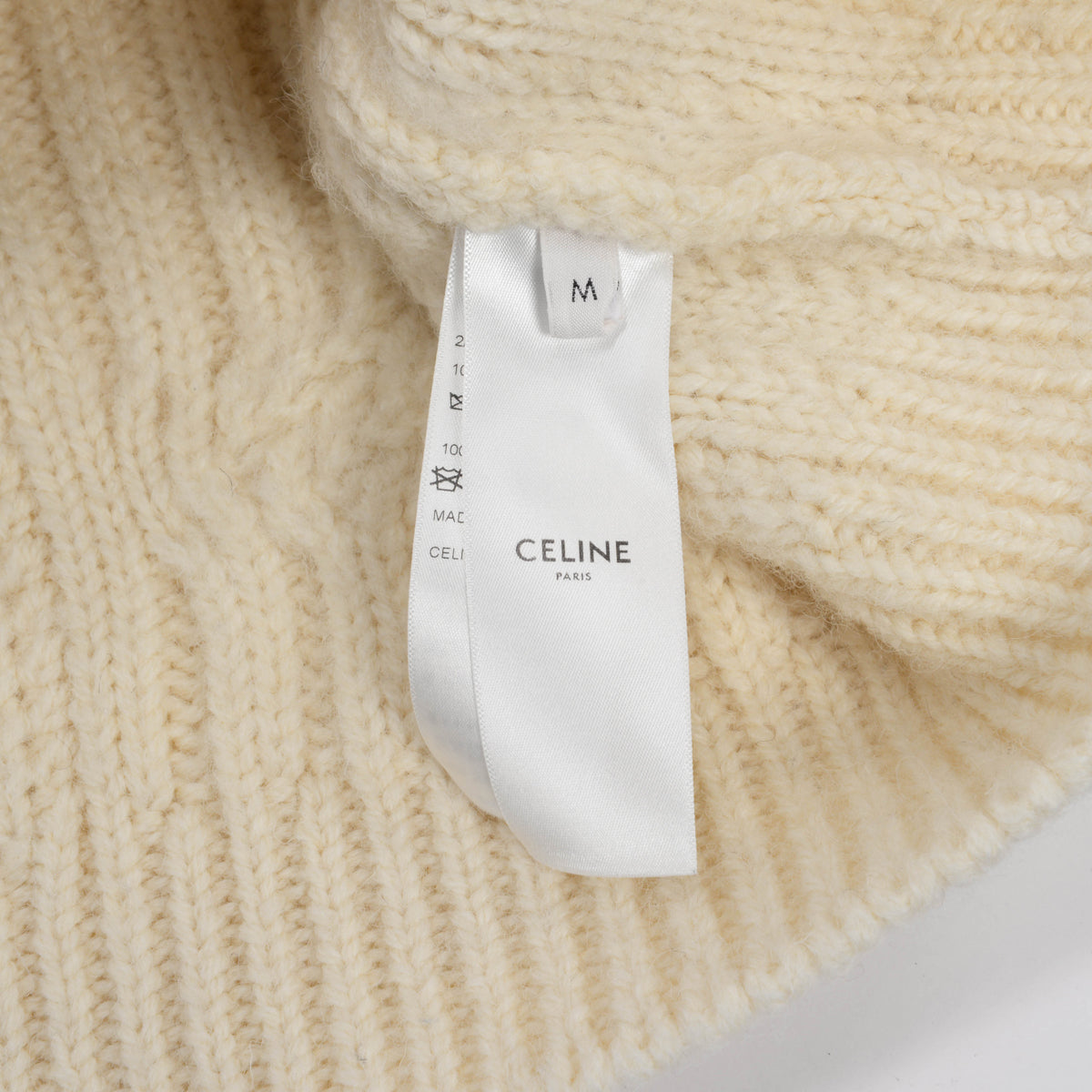 Celine Ecru Cable Knit Triomphe Cropped Sweater M