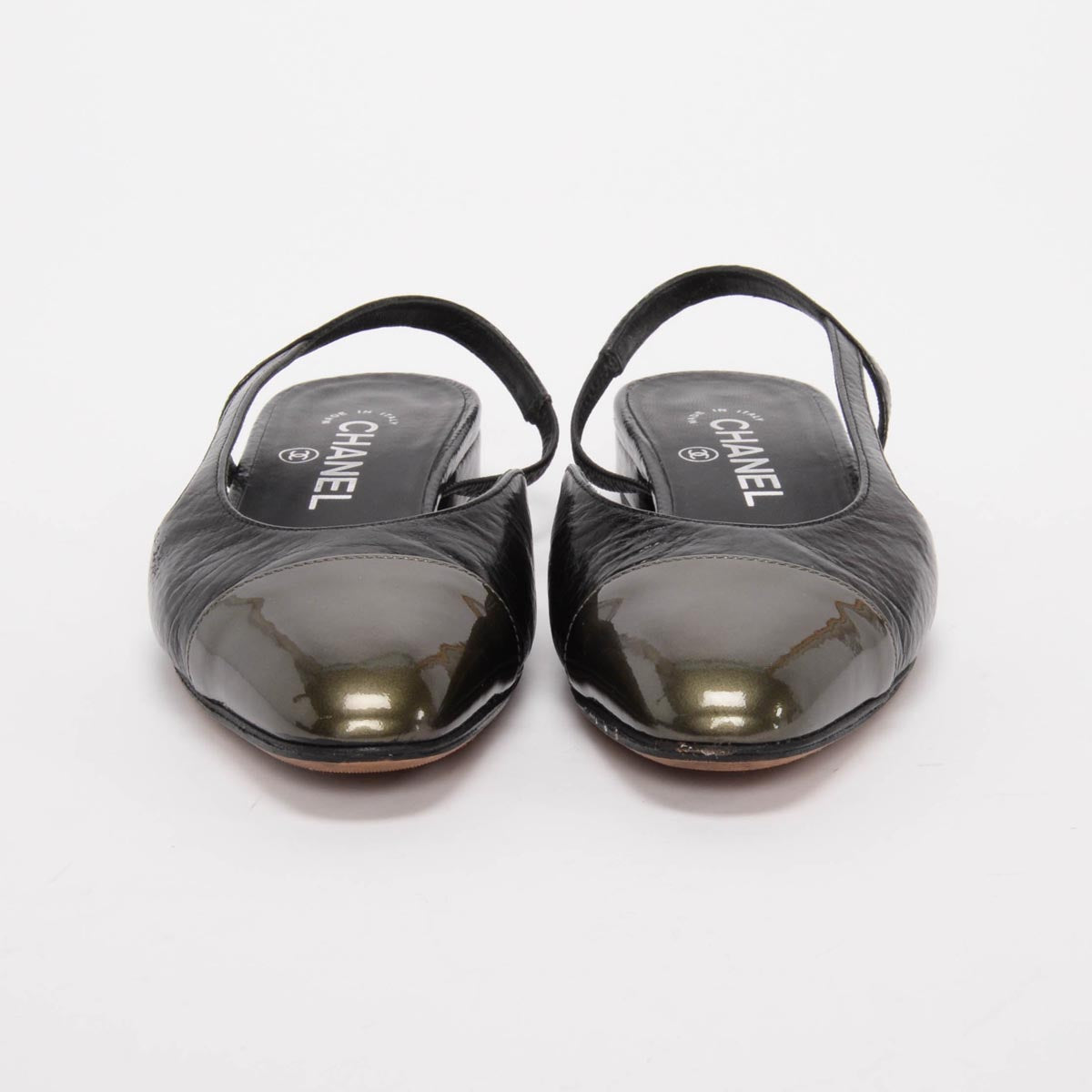 Chanel Black Aged Calfskin Cap Toe Slingbacks 36