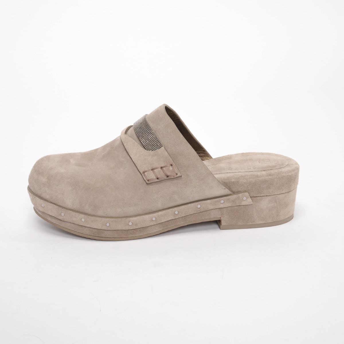 Brunello Cucinelli Grey Suede Monili Beaded Clogs 39.5