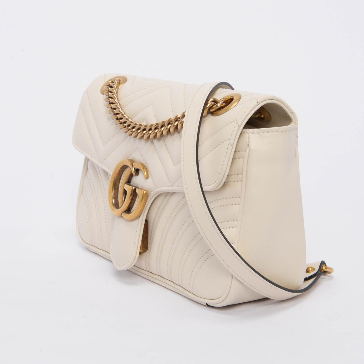 Gucci White Matelasse Small GG Marmont Shoulder Bag