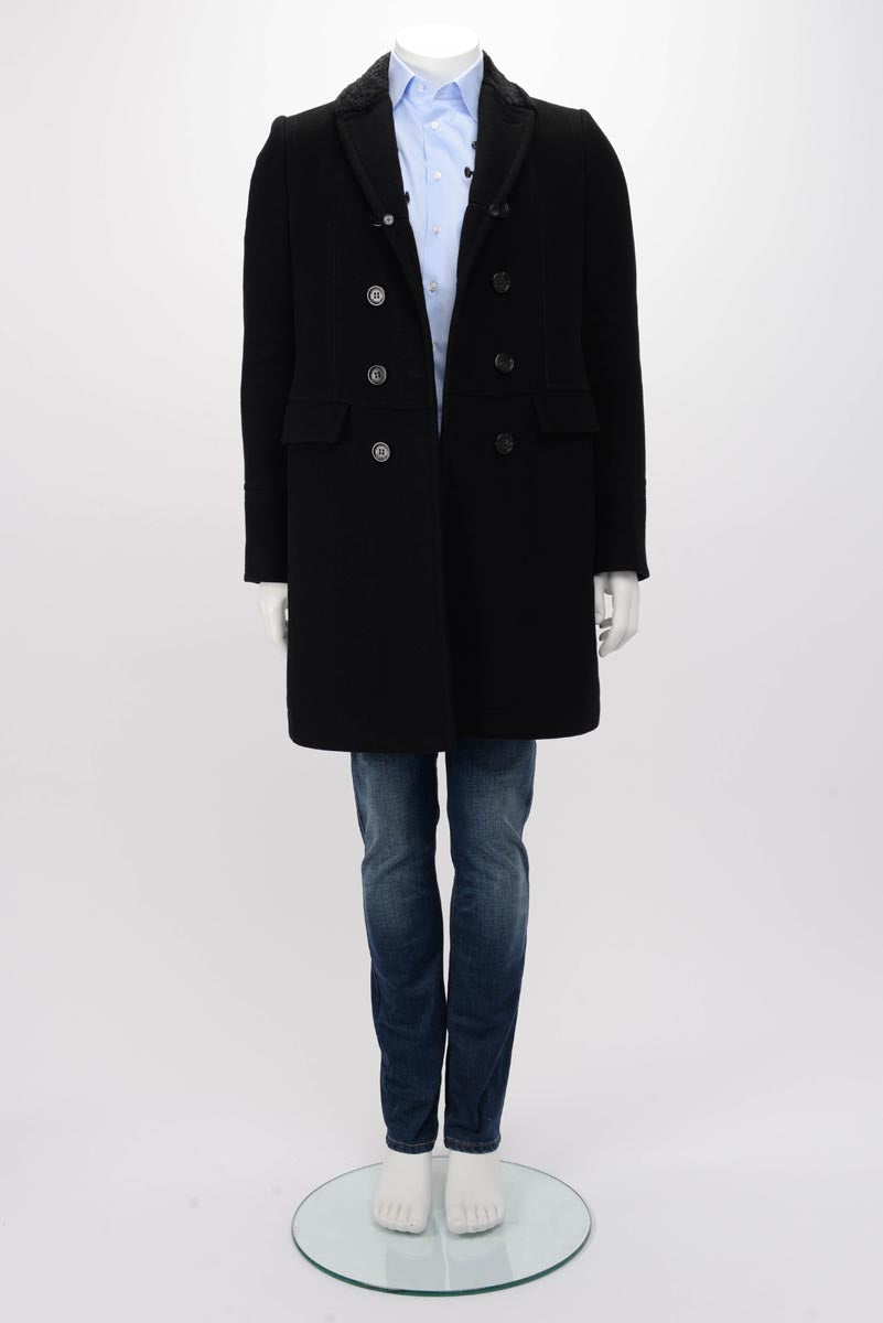 Burberry Prorsum Black Wool Blend Shearling Collar Coat 46