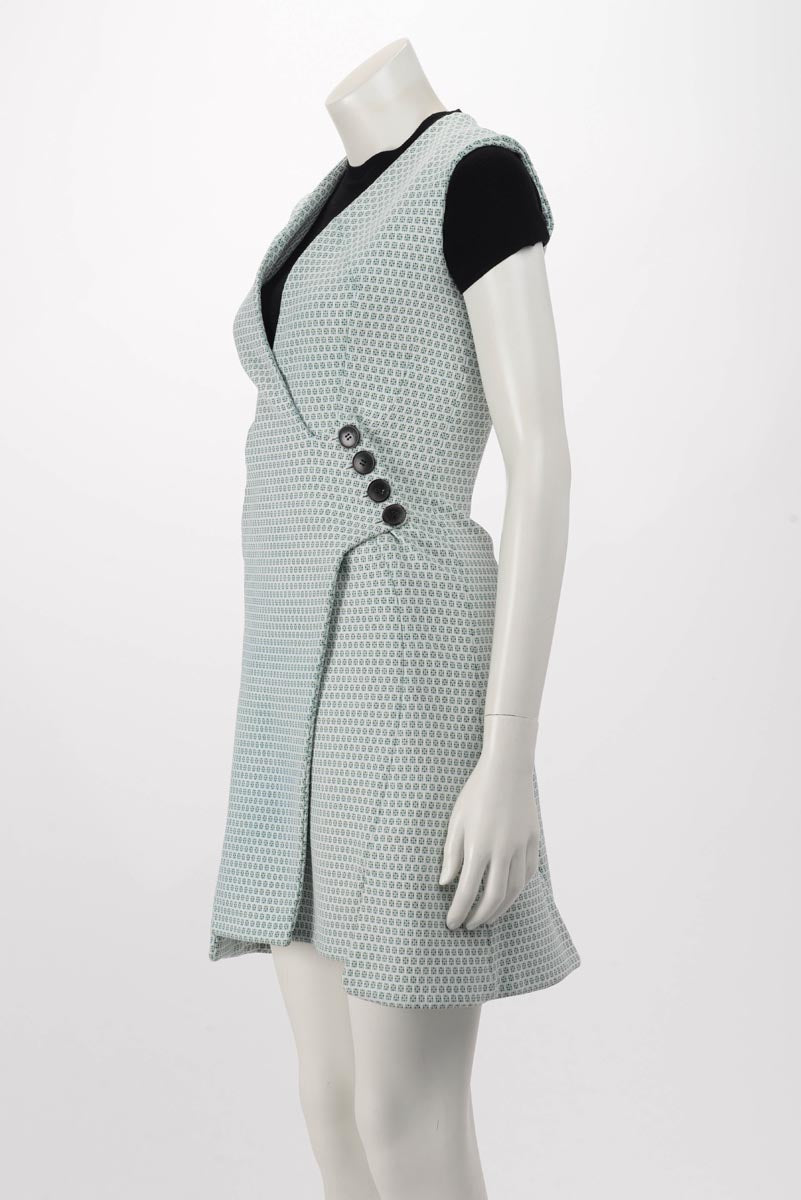 Dior White & Green Sleeveless V-Neck Dress FR 34