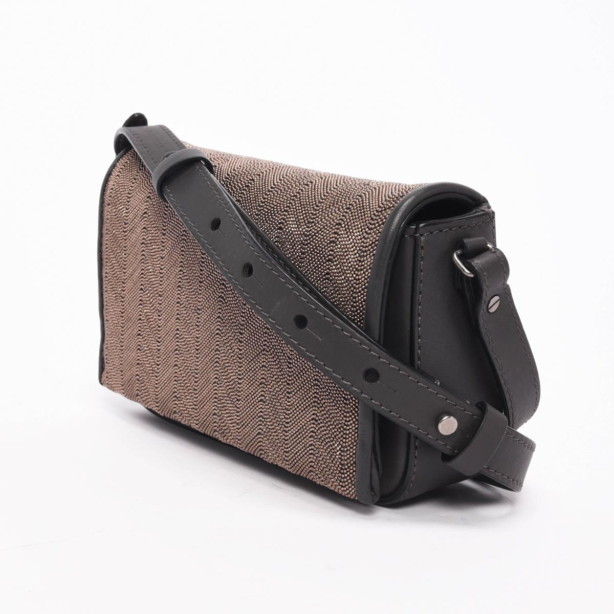 Brunello Cucinelli Charcoal Calfskin Beaded Flap Mini Bag