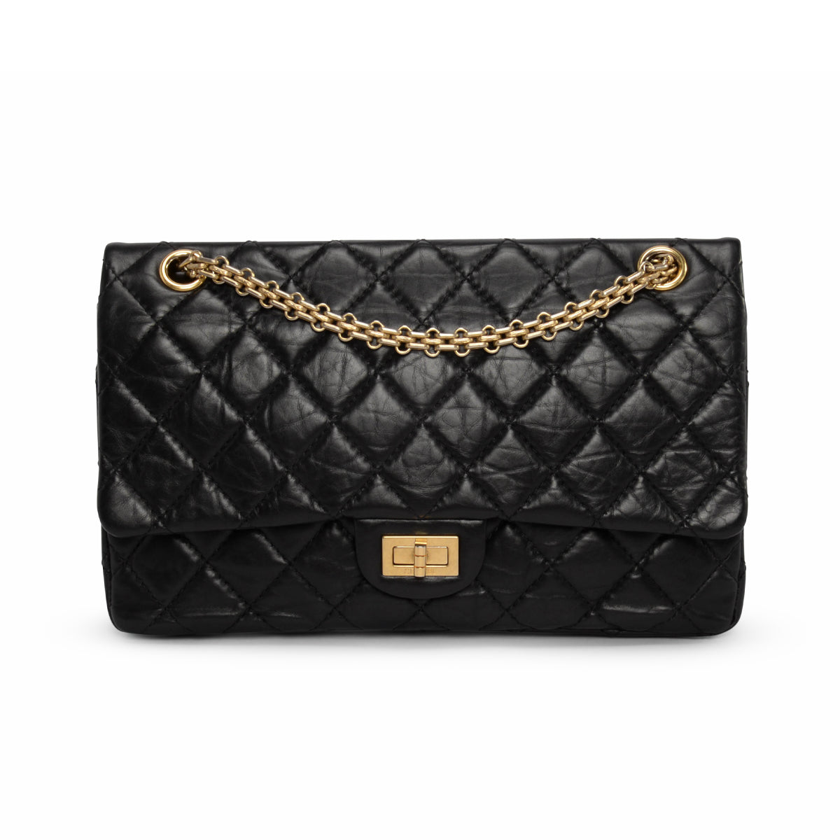 Chanel Black Distressed Calfskin 2.55 Reissue 227 Flap Bag