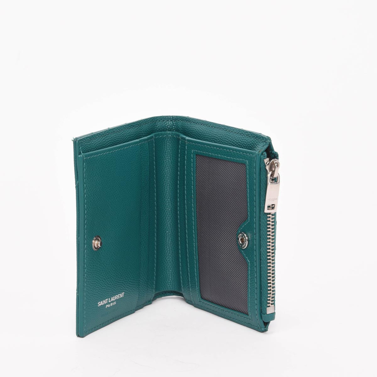 Saint Laurent Green Matelasse Cassandre Fragments Bi-Fold Wallet