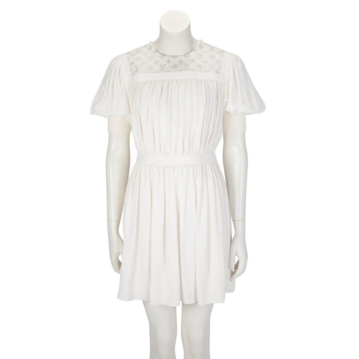 Louis Vuitton White Silk Crepe Monogram Fluid Mini Dress FR 38