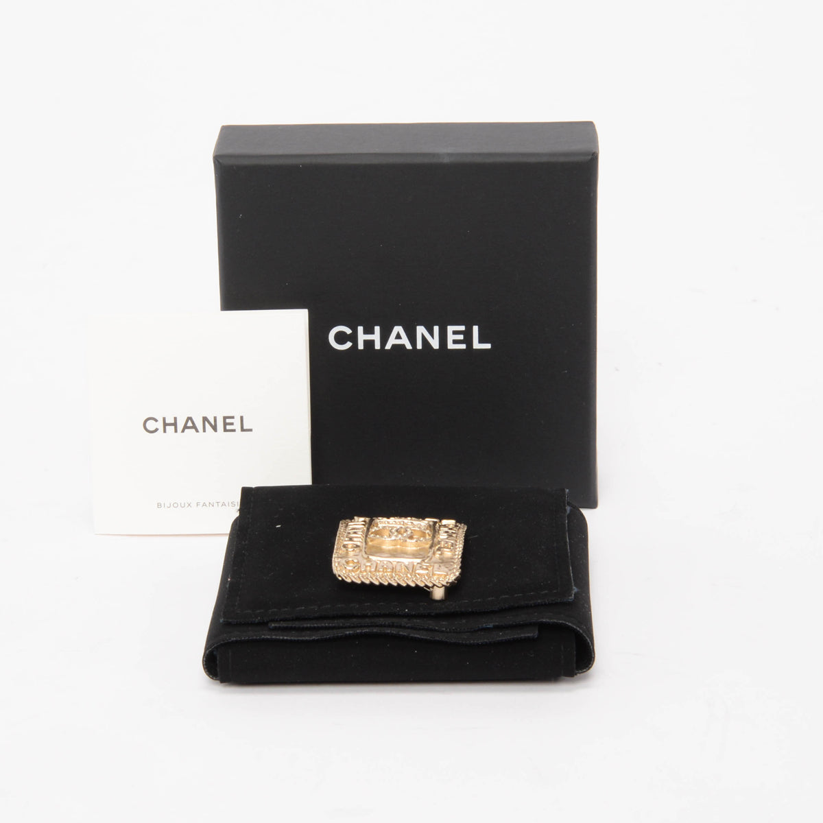 Chanel Light Gold Crystal CC Crown Brooch