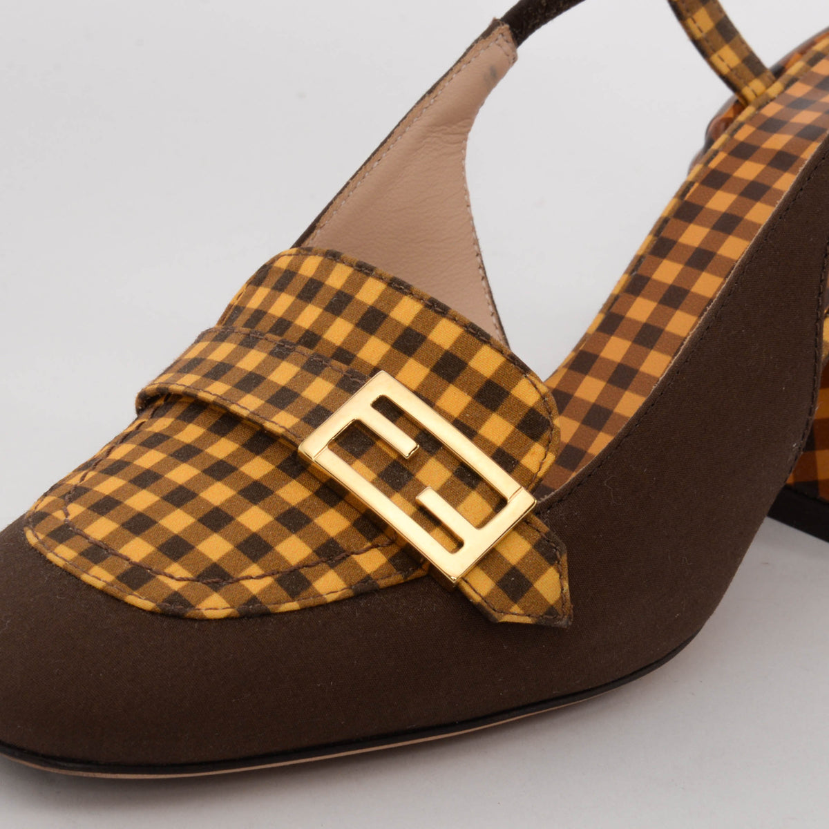 Fendi Brown & Yellow Check Promenade Slingback Loafers 36