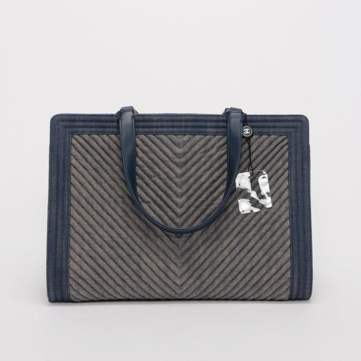 Chanel Light Blue Chevron Denim Boy Tote