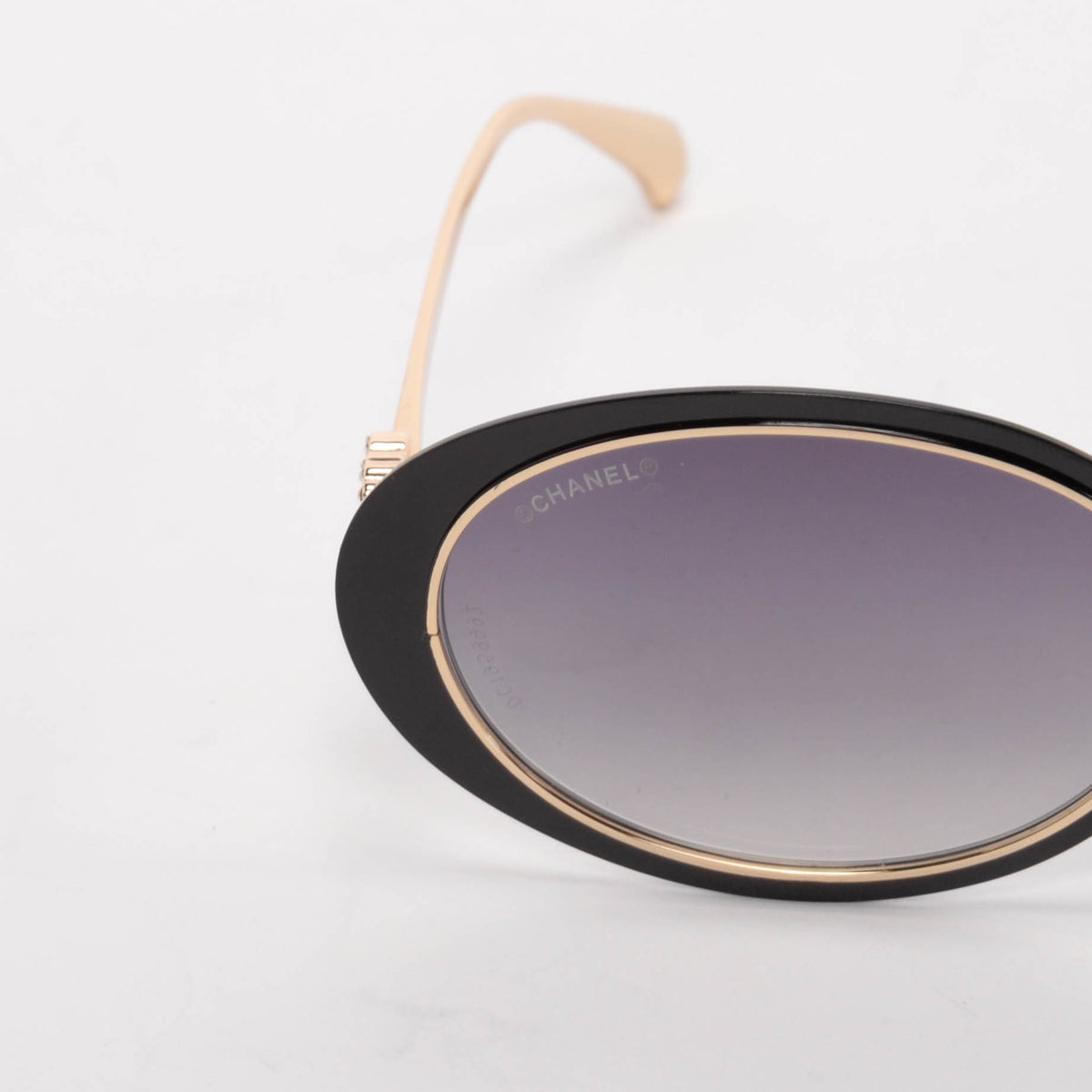 Chanel Black & Gold Oval Crystal CC Sunglasses