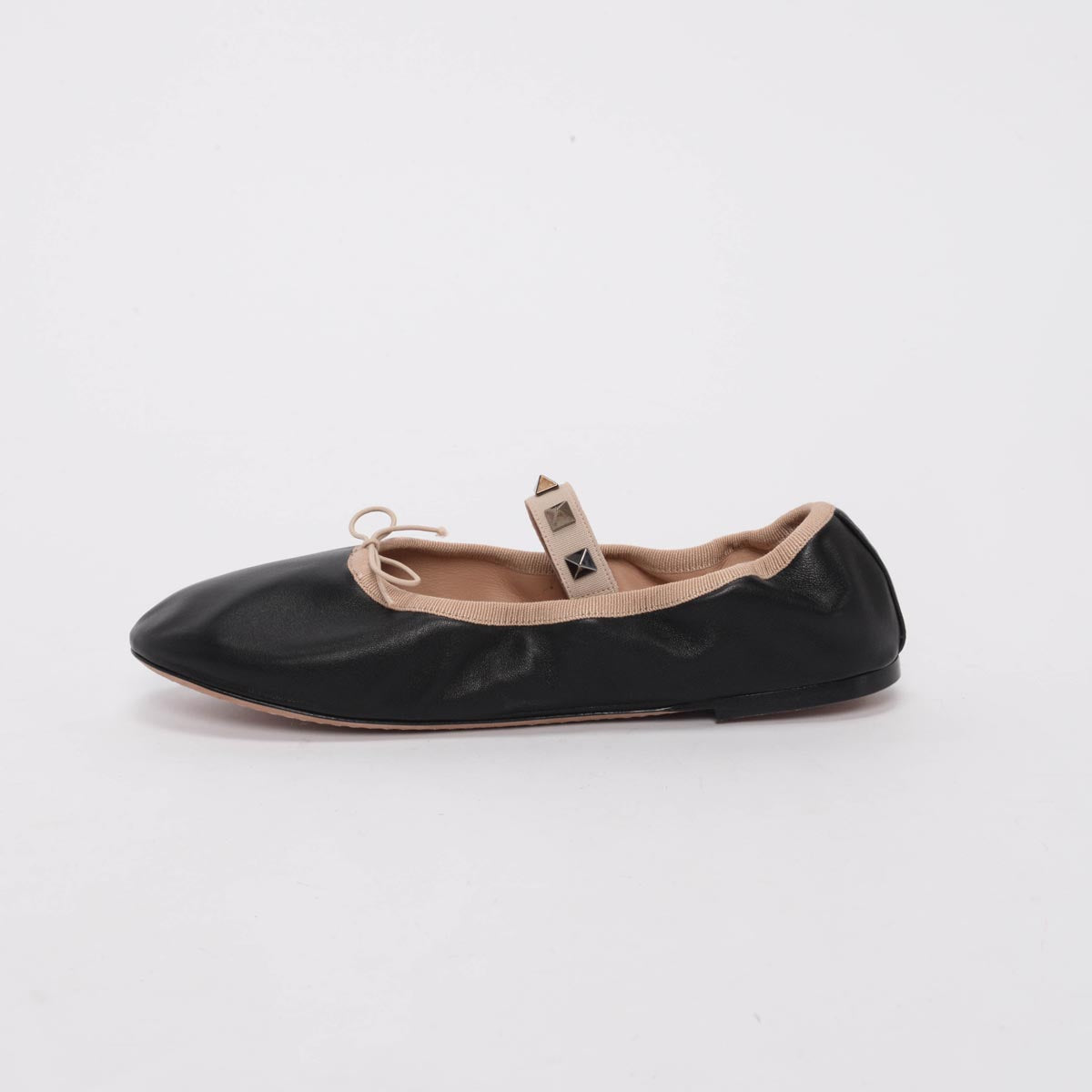 Valentino Black Lambskin Rockstud Ballerina Flats 37.5