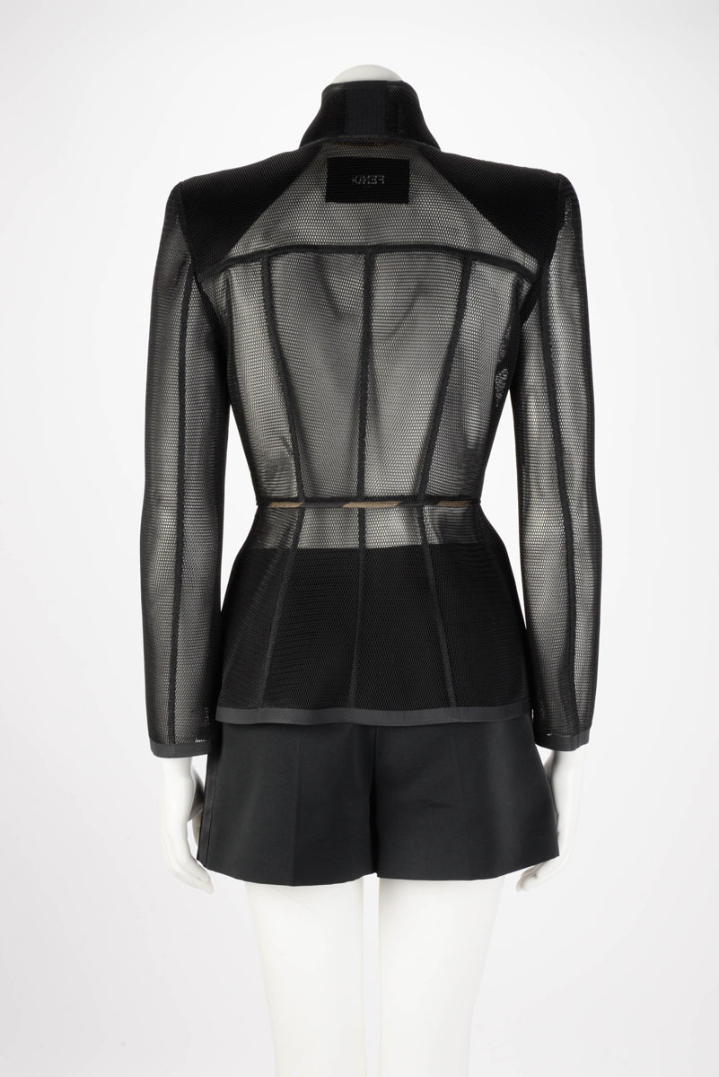 Fendi Black Mesh Zip Front Jacket