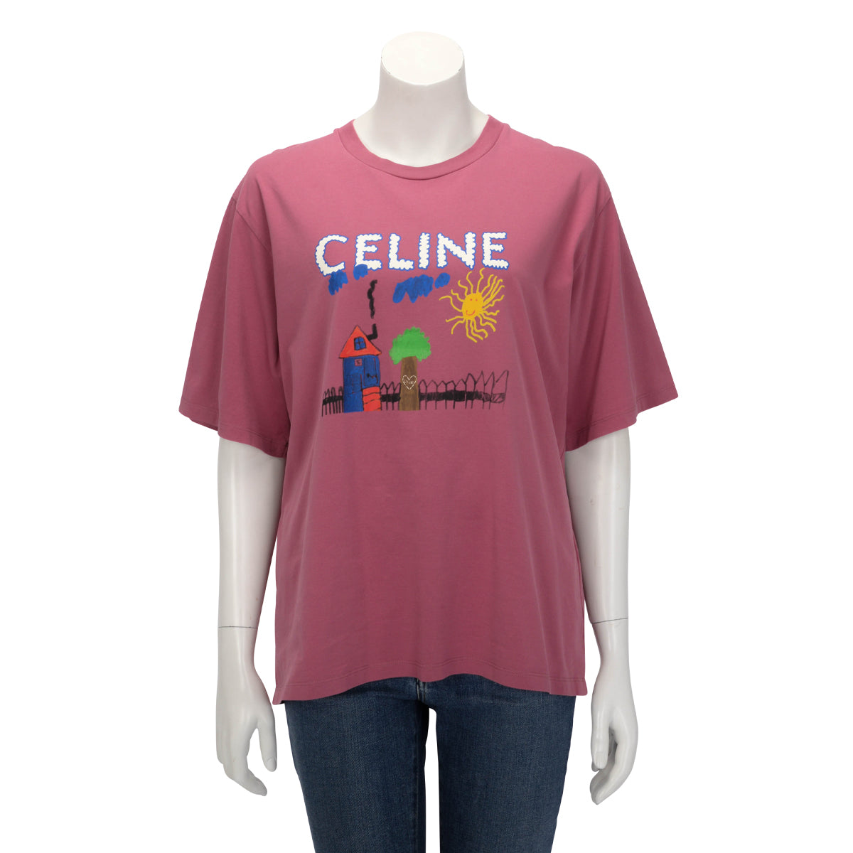 Celine Magenta Cotton Loose Graphic T-Shirt M