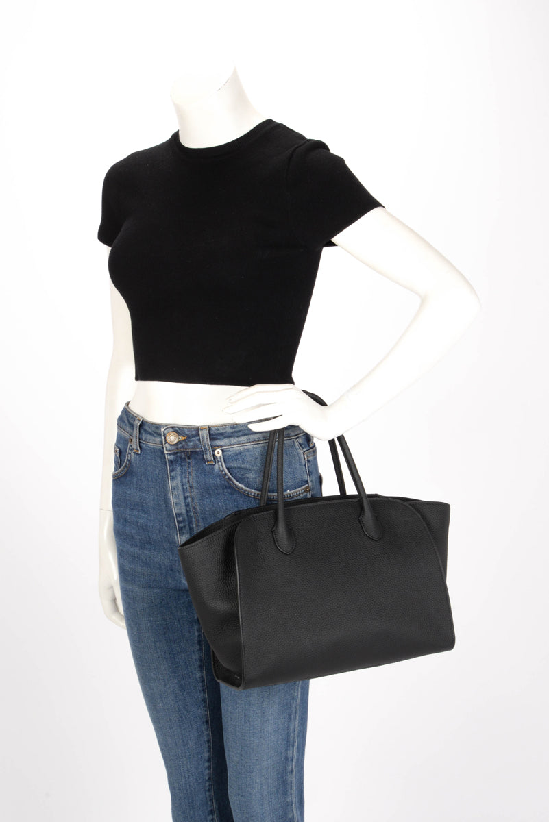 The Row Black Grained Calfskin Marlo 12 Top Handle Bag