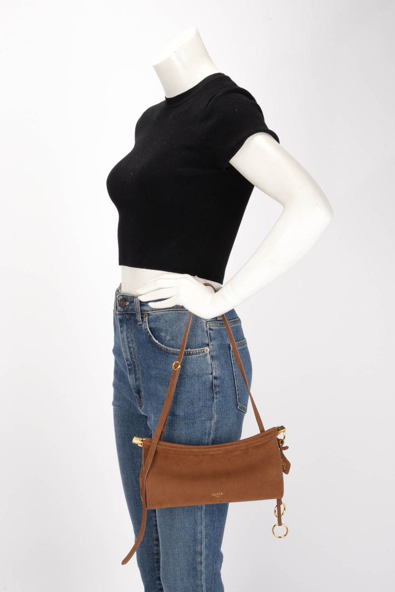 Alaia Brown Nubuck Le Click East West Small Bag