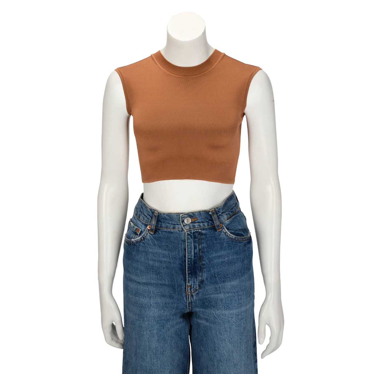 Hermes Brun Noisette Double Sided Silk Knit Crop Top FR 38