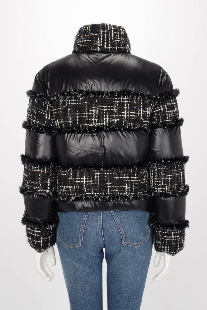 Chanel Black Nylon & Tweed Coco Neige Puffer Jacket FR 36