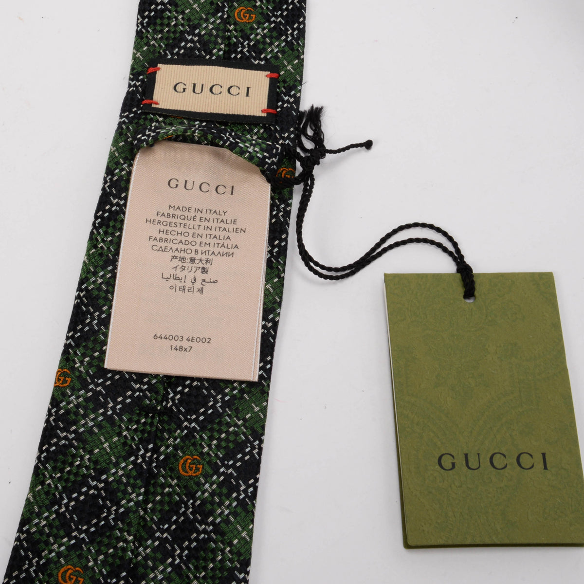 Gucci Green & Black Silk GG Check Tie