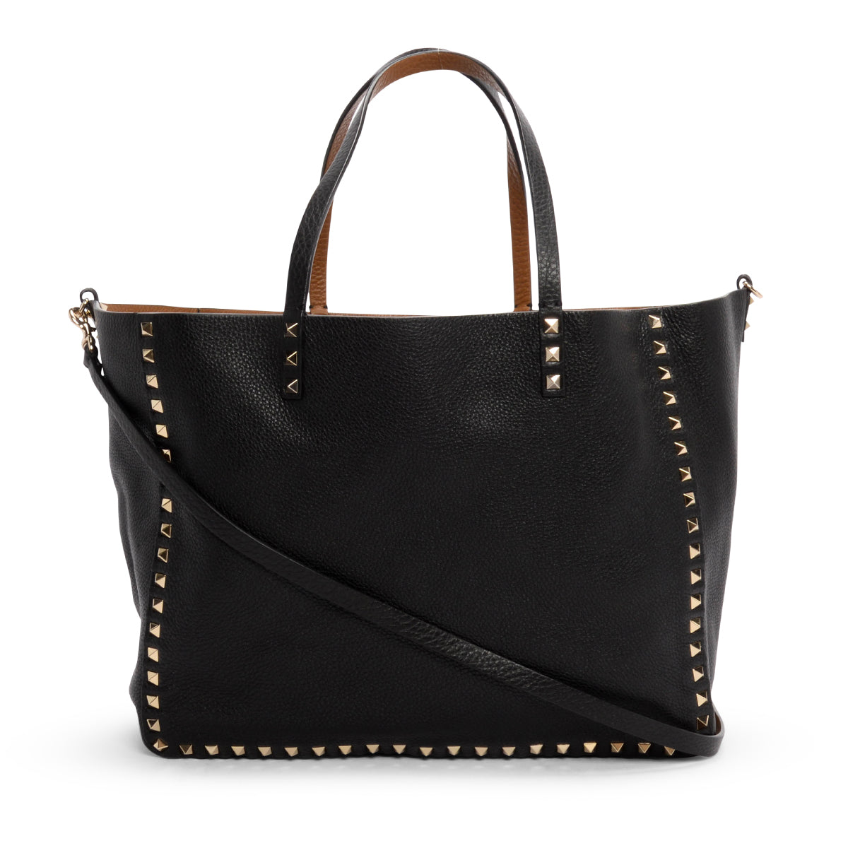 Valentino Black & Tan Grained Calfskin Reversible Rockstud Tote